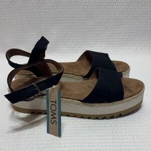 TOMS Black Platform Espadrille Sandals with Ankle Buckle